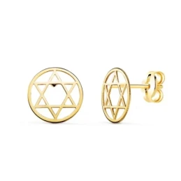 Estrella David Pendientes Oro 18k mujer 8 mm. amuleto calada brillo