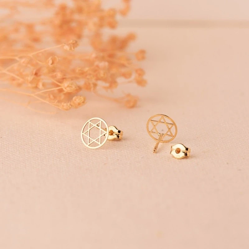 Estrella David Pendientes Oro 18k mujer 8 mm. amuleto calada brillo