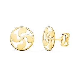 Lauburu Pendientes Oro 18k mujer 8 mm. amuleto redondos calados