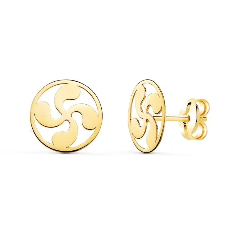 Lauburu Pendientes Oro 18k mujer 8 mm. amuleto redondos calados