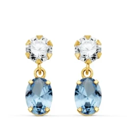 Pendientes Oro 18k mujer 16 mm. dos cuerpos aguamarina ovalada combin