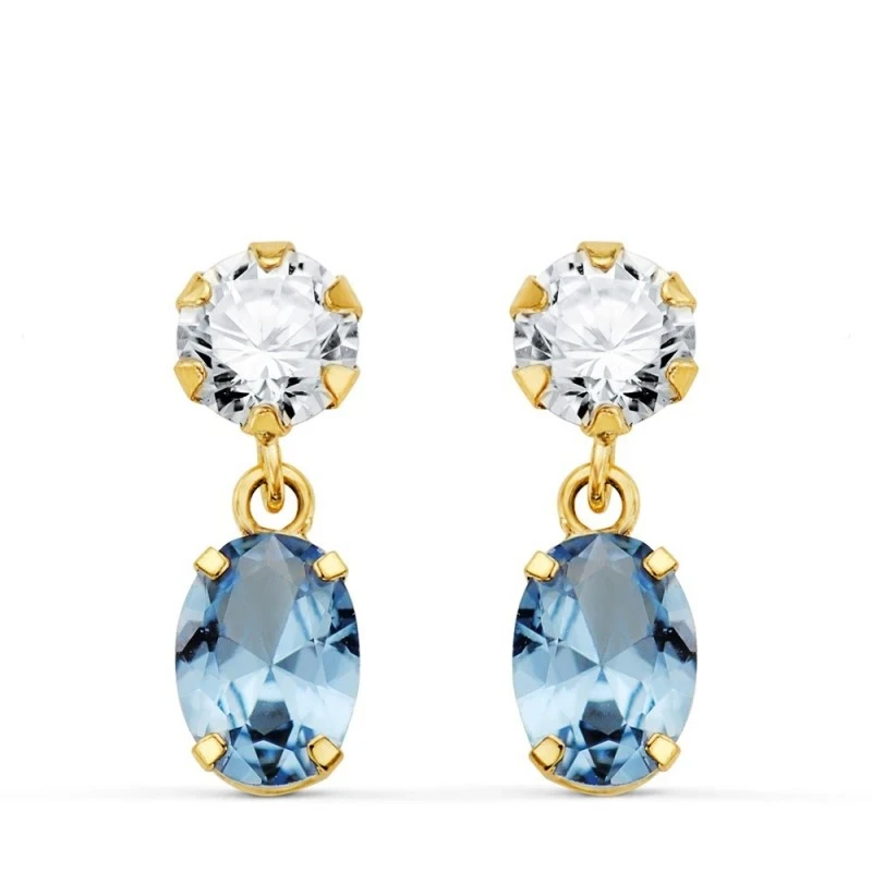 Pendientes Oro 18k mujer 16 mm. dos cuerpos aguamarina ovalada combin