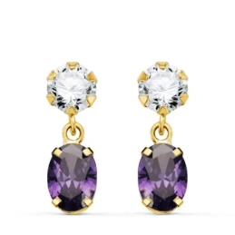 Pendientes Oro 18k mujer 16 mm. dos cuerpos amatista ovalada combinad