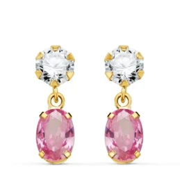 Pendientes Oro 18k mujer 16 mm. dos cuerpos circonita ovalada rosa co