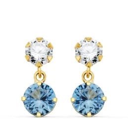 Pendientes Oro 18k mujer 15 mm. dos cuerpos aguamarina redonda combin