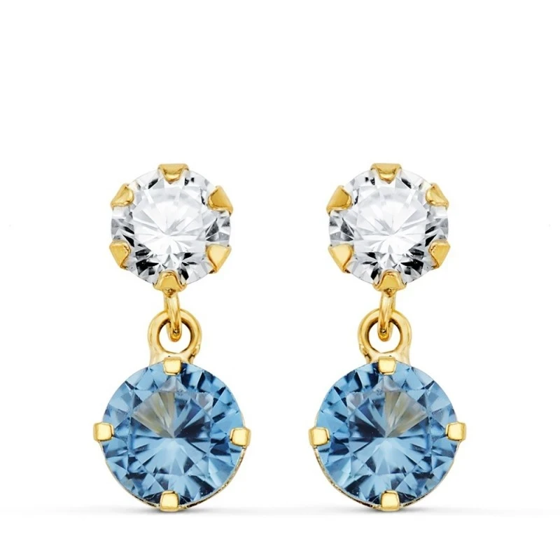 Pendientes Oro 18k mujer 15 mm. dos cuerpos aguamarina redonda combin