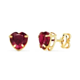 Pendientes Oro 18k mujer 6 mm. piedra color granate forma corazón