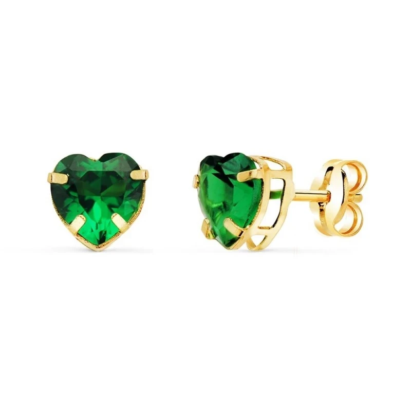 Pendientes Oro 18k mujer 6 mm. piedra color verde forma corazón