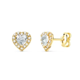 Pendientes Oro 18k mujer 6.5 mm. forma corazón circonita centro combi