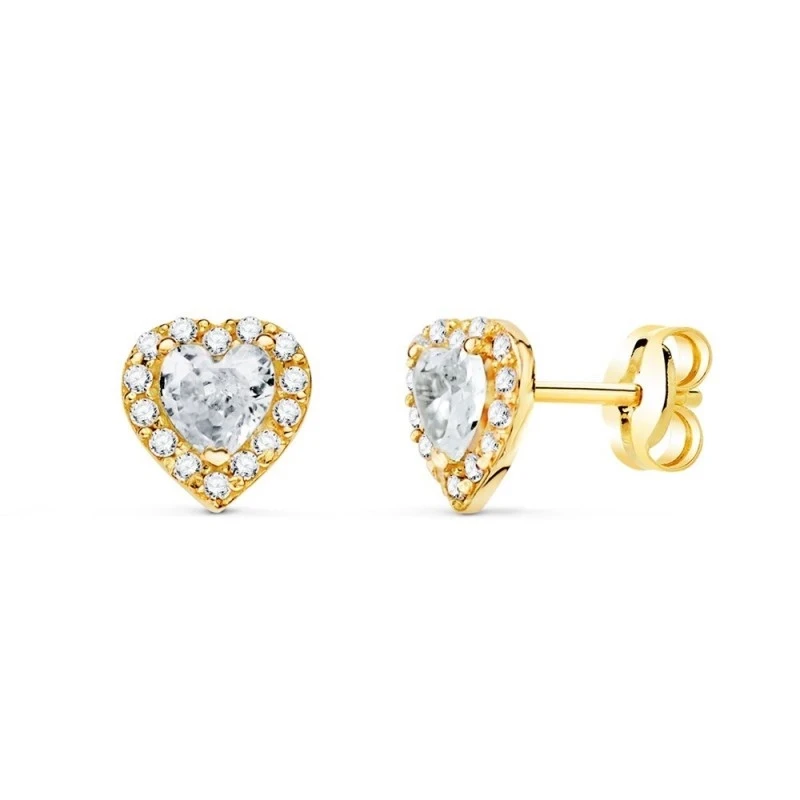 Pendientes Oro 18k mujer 6.5 mm. forma corazón circonita centro combi
