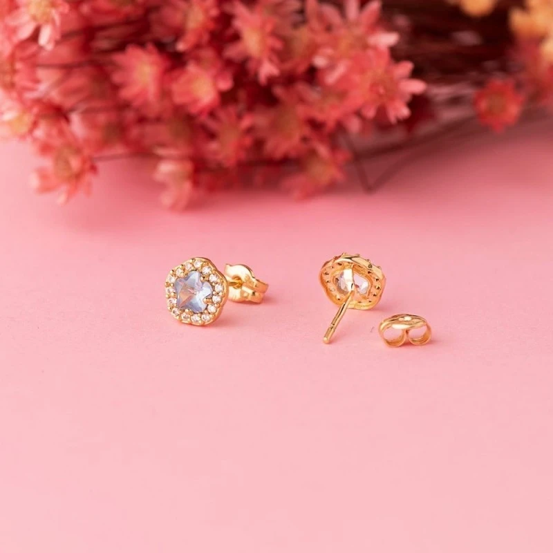 Pendientes Oro 18k mujer 7 mm. forma flor aguamarina centro combinada