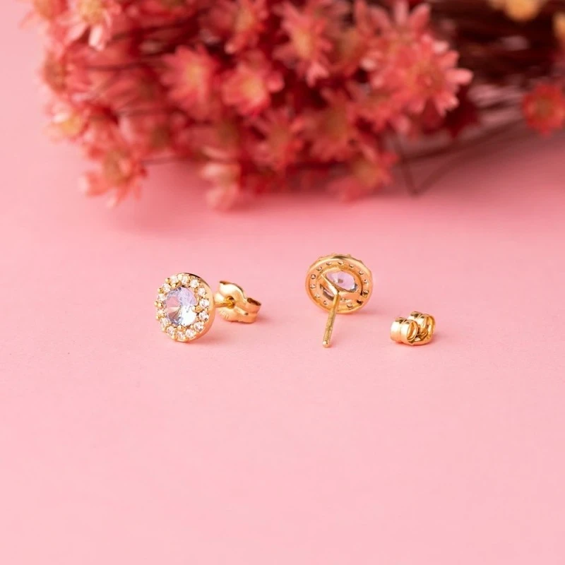 Pendientes Oro 18k mujer 6.5 mm. redondos aguamarina centro combinada