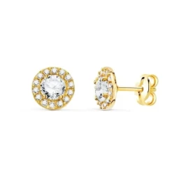 Pendientes Oro 18k mujer 6.5 mm. redondos circonita centro combinada