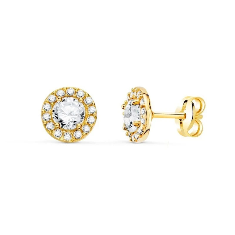 Pendientes Oro 18k mujer 6.5 mm. redondos circonita centro combinada