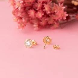 Pendientes Oro 18k mujer 6.5 mm. redondos circonita centro combinada