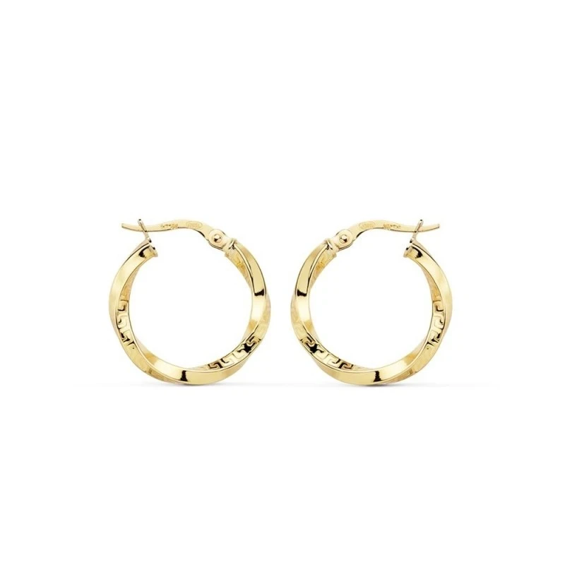Aros Pendientes Oro 9k mujer 20 mm. huecos reliados detalle greca