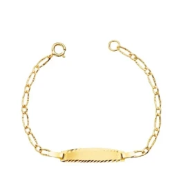 Esclava Oro 18k bebé 12 cm. eslabón 1x1 ancho 1.5 mm. chapa 19 x 4 mm