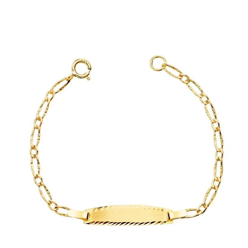 Esclava Oro 18k bebé 12 cm. eslabón 1x1 ancho 1.5 mm. chapa 19 x 4 mm