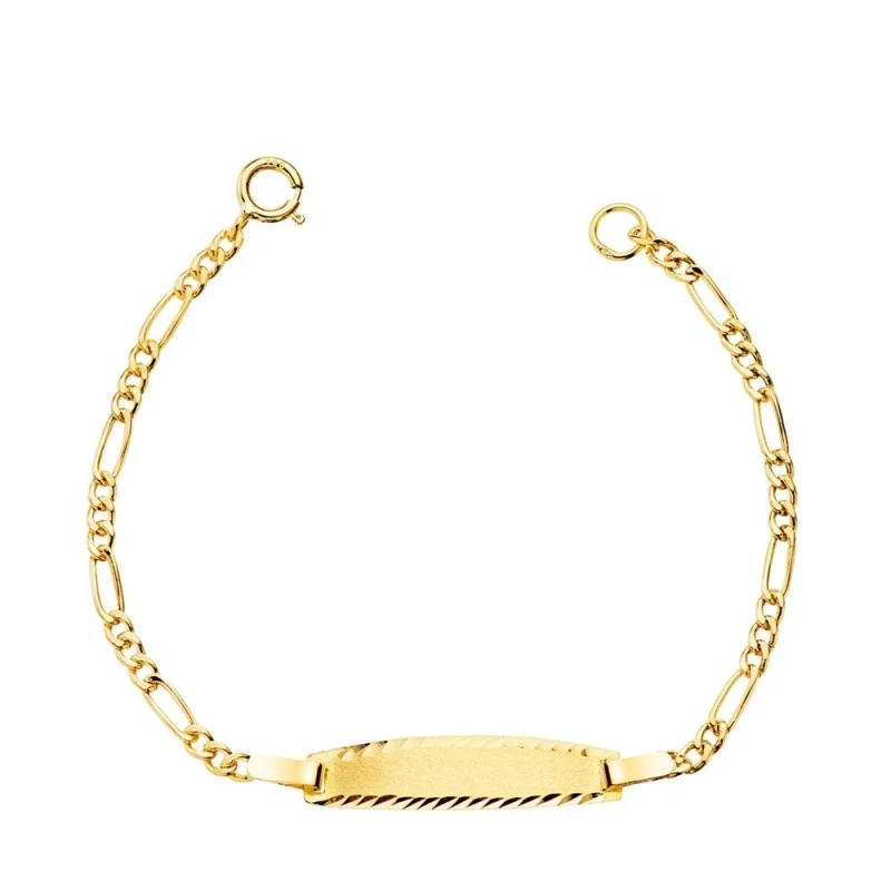 Esclava Oro 18k bebé 12 cm. cadena 3x1 hueca 1.5 mm. tamaño chapa 19