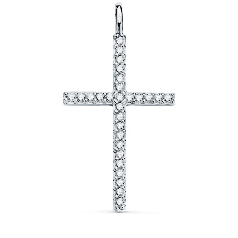 Cruz Colgante Oro Blanco 18k mujer 26 mm. circonitas asa fija