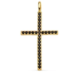 Cruz Colgante Oro 18k mujer 37 mm. circonitas color negro asa fija