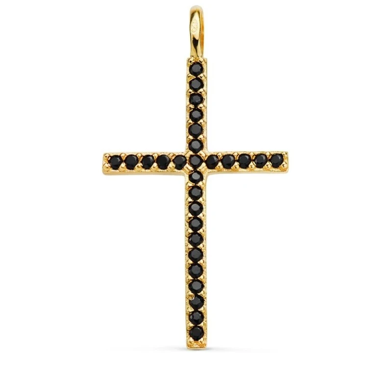 Cruz Colgante Oro 18k mujer 37 mm. circonitas color negro asa fija