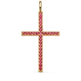 Cruz Colgante Oro 18k mujer 37 mm. circonitas color rojo asa fija