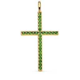 Cruz Colgante Oro 18k mujer 37 mm. circonitas color verde asa fija