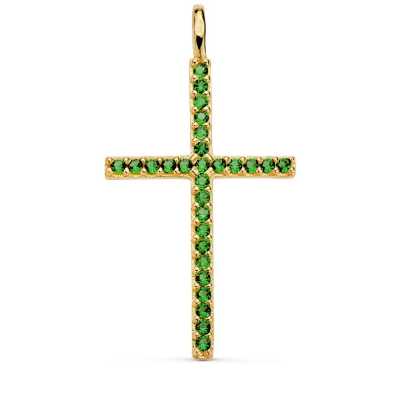 Cruz Colgante Oro 18k mujer 37 mm. circonitas color verde asa fija
