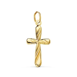 Cruz Colgante Oro 18k mujer 20 mm. hueca detalles ondulados