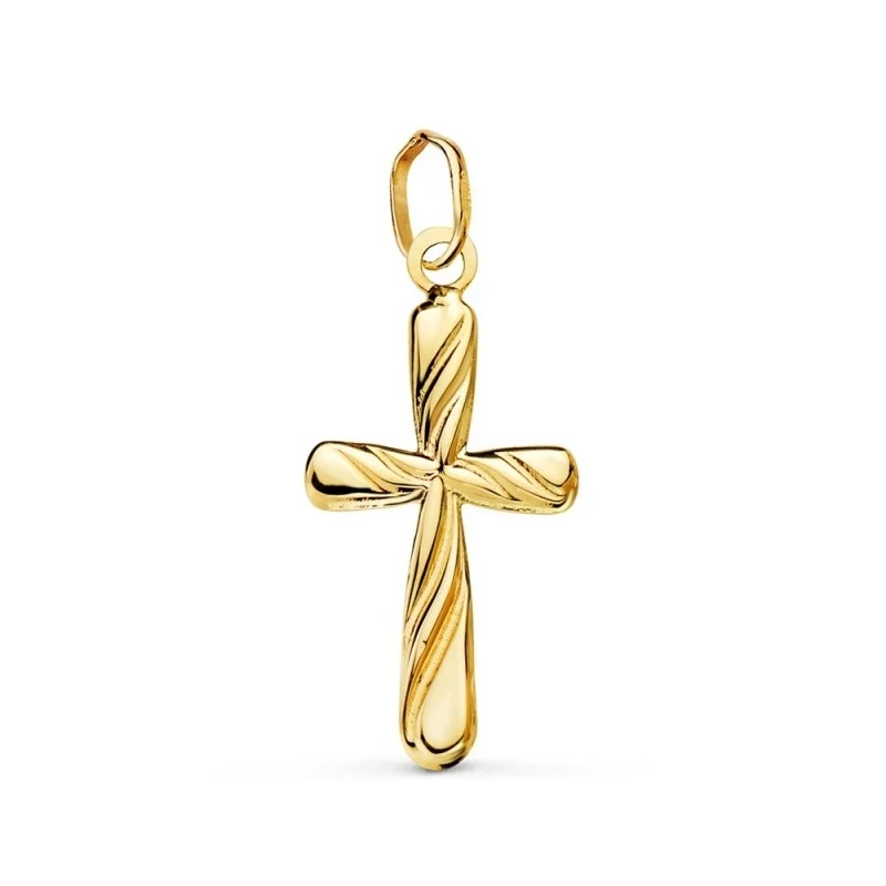 Cruz Colgante Oro 18k mujer 20 mm. hueca detalles ondulados