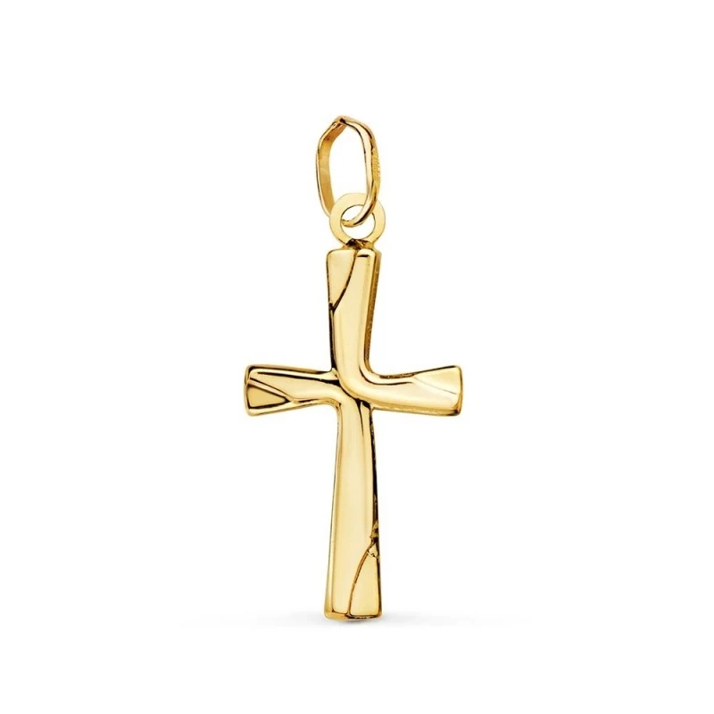 Cruz Colgante Oro 18k hueca 21 mm. detalles brillo
