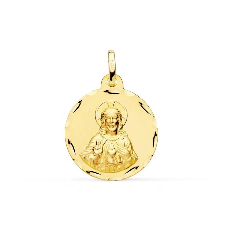 Sagrado Corazón de Jesús Medalla Oro 18k tallada 20 mm.
