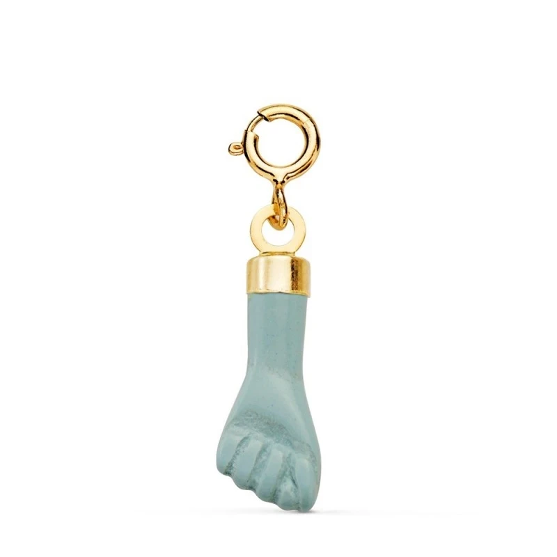 Mano Puño Higa Colgante Oro 18k amuleto 17 mm. color azul pastel