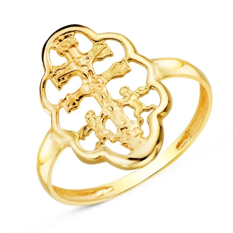Cruz Caravaca Sortija Oro 18k mujer amuleto tamaño cabeza 17 x 11 mm.