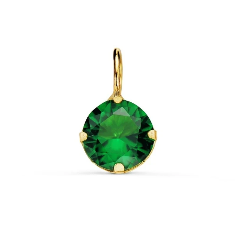Colgante Oro 18k mujer 6 mm. piedra redonda color verde