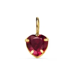 Colgante Oro 18k mujer 6 mm. piedra redonda color rojo