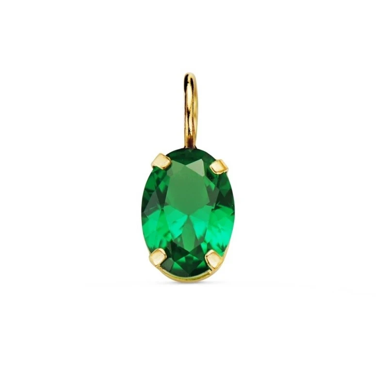 Colgante Oro 18k mujer 7 mm. piedra color verde ovalada