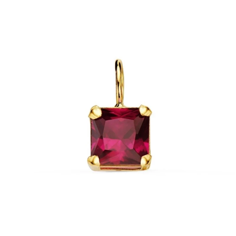 Colgante Oro 18k mujer 6.5 mm. piedra color roja cuadrada garras