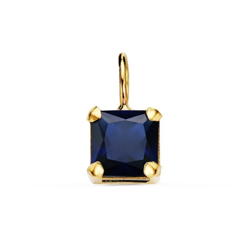 Colgante Oro 18k mujer 6.5 mm. piedra color azul cuadrada garras