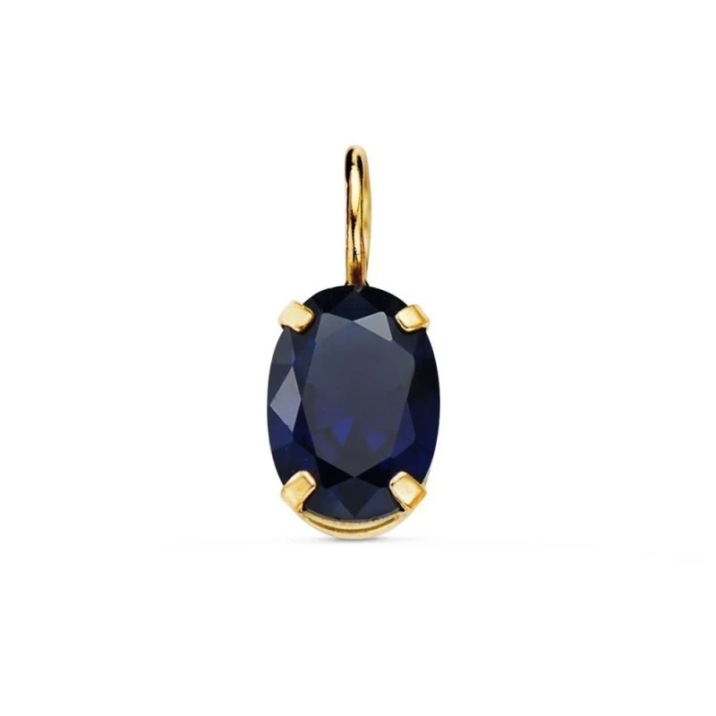 Colgante Oro 18k mujer 7 mm. piedra color azul ovalada