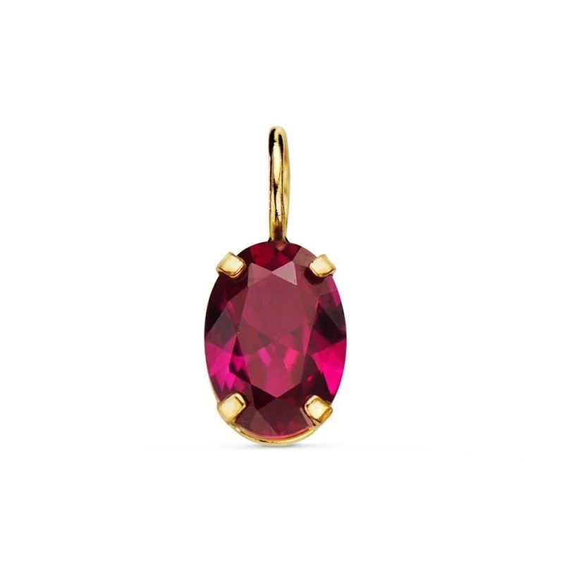 Colgante Oro 18k mujer 7 mm. piedra ovalada color rojo