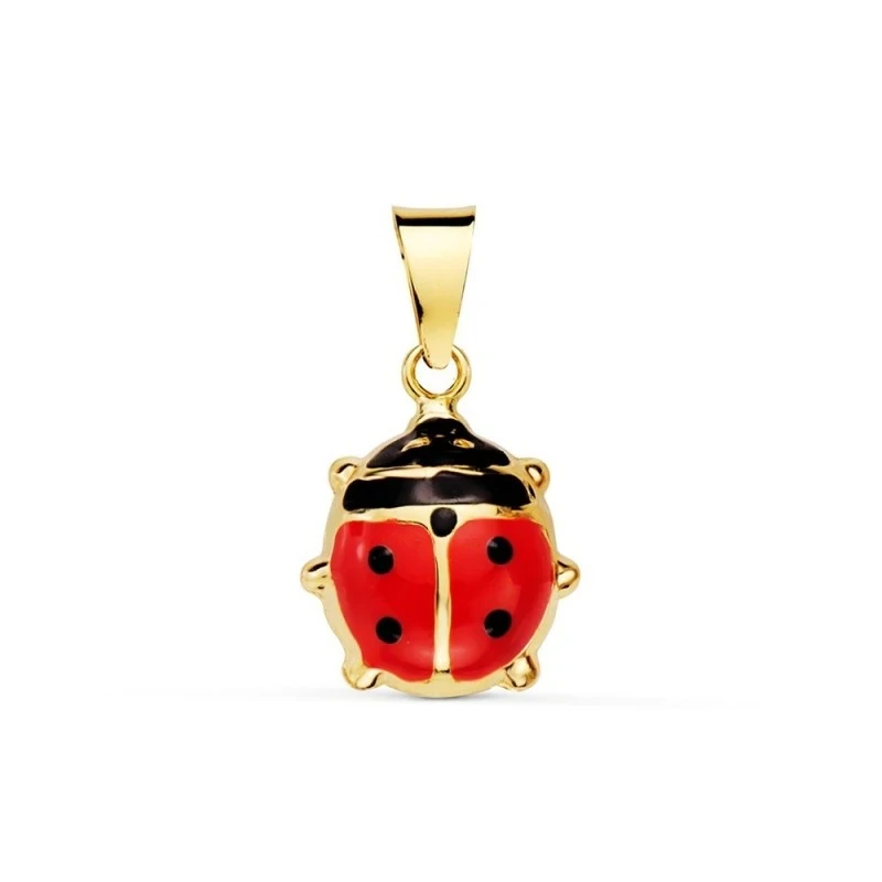 Colgante Oro 18k mujer 10 mm. forma mariquita esmaltada