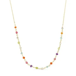Gargantilla Oro 18k mujer 40 cm. cadena forzada combinada circonitas