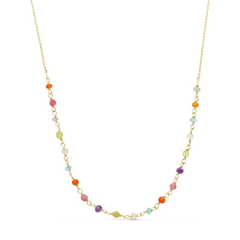 Gargantilla Oro 18k mujer 40 cm. cadena forzada combinada circonitas