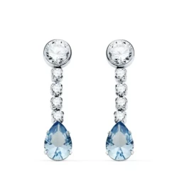 Pendientes Largos Oro Blanco 18k mujer 22 mm. aguamarina forma gota c