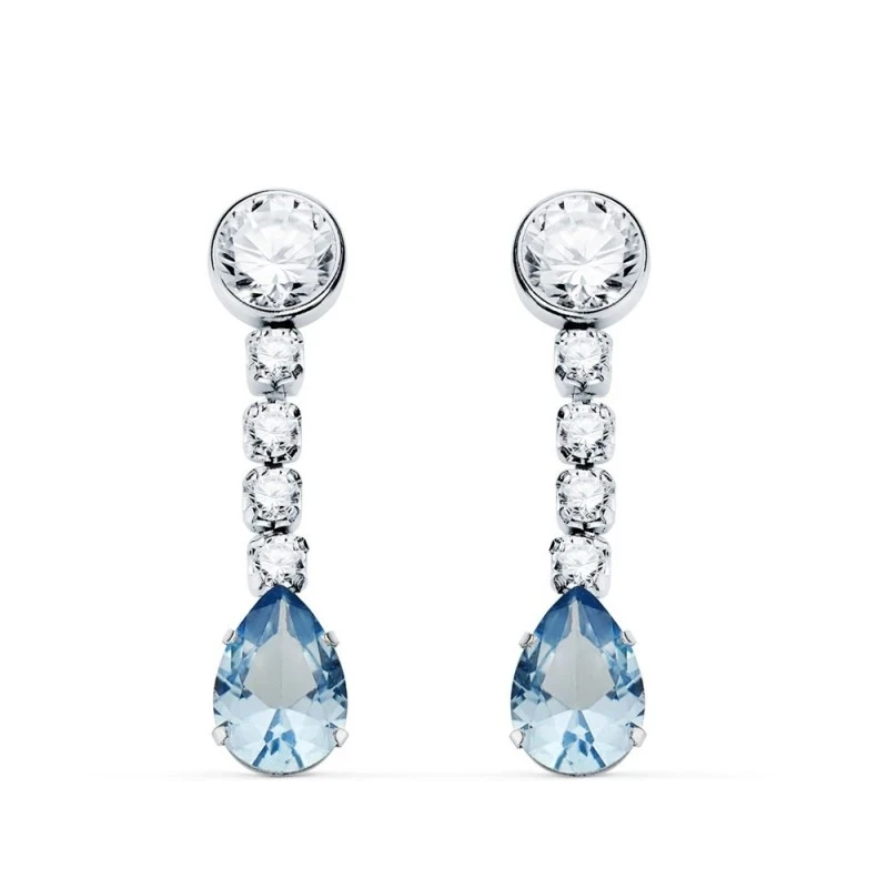 Pendientes Largos Oro Blanco 18k mujer 22 mm. aguamarina forma gota c
