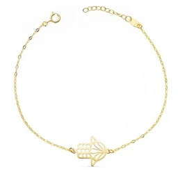 Mano Fátima Pulsera Oro 18k mujer 18 cm. amuleto calado 17 x 14 mm.