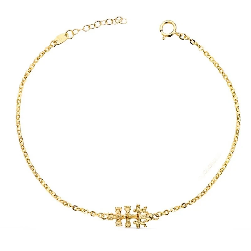 Cruz Caravaca Pulsera Oro 18k mujer 18 cm. amuleto calado 17 x 14 mm.