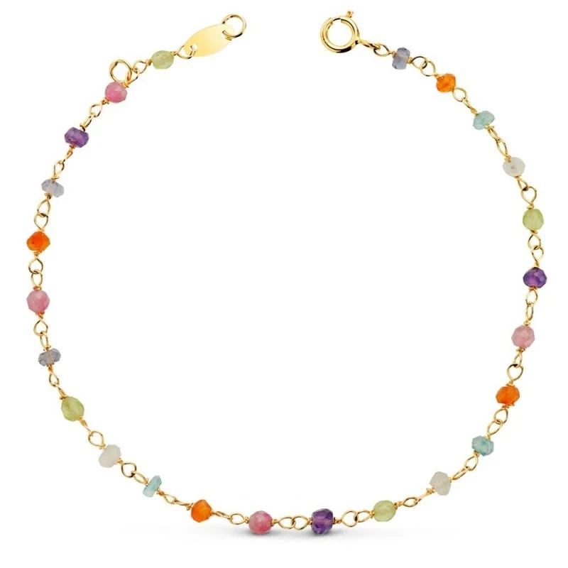 Pulsera Oro 18k mujer 18 cm. piedras colores combinados